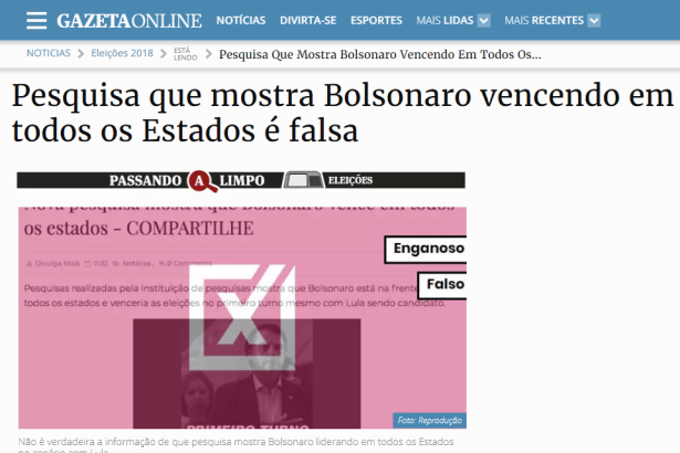 Gazeta Online divulga esclarecimentos sobre a notícia falsa que envolve o nome do Instituto Paraná Pesquisas