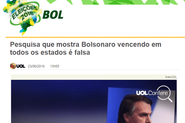 Portal BOL Notícias divulga esclarecimentos sobre a notícia falsa que envolve o nome do Instituto Paraná Pesquisas