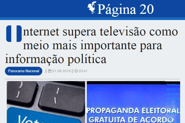 Portal Pagina 20 divulga pesquisa nacional realizado pela Paraná Pesquisas sobre meios utilizados para se informar sobre as eleições