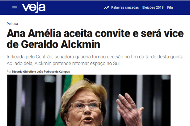 Veja.com - Eleições cita em matéria pesquisa realizada pela Paraná Pesquisas