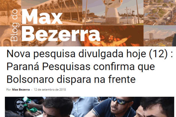Blog do Max Bezerra divulga pesquisa nacional realizado pela Paraná Pesquisas sobre a disputa eleitoral para Presidente do Brasil