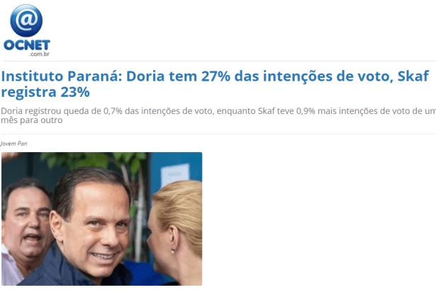 Portal OCNET.com.br divulga pesquisa realizada no Estado de São Paulo sobre a disputa eleitoral para Governador