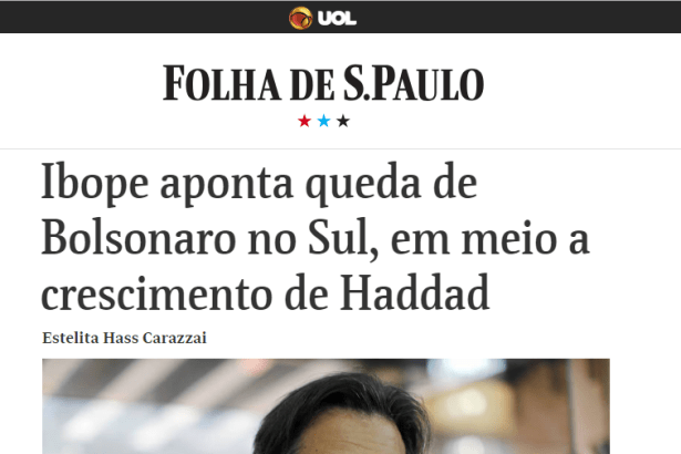 Folha de S. Paulo cita em matéria entrevista realizada com o Diretor do Instituto Paraná Pesquisas