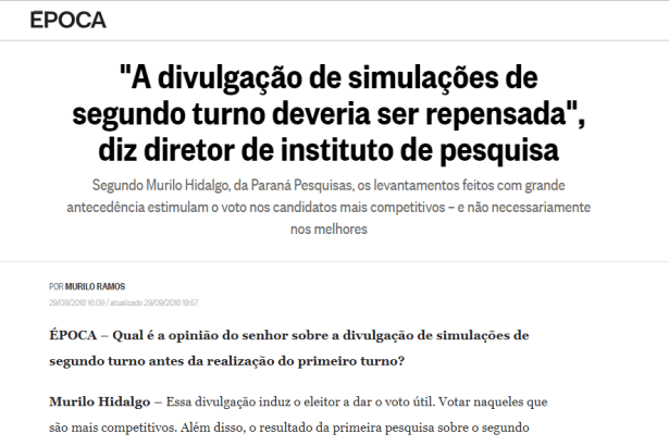 Diretor do Instituto Paraná Pesquisas concede entrevista à Revista Época