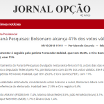 Jornal Opção divulga pesquisa nacional realizado pela Paraná Pesquisas sobre a disputa eleitoral para Presidente do Brasil