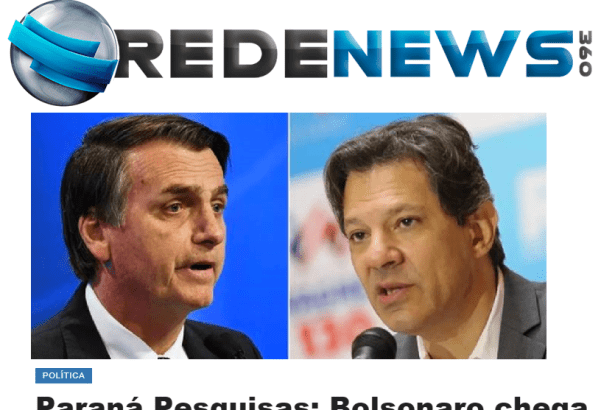 Rede News 360 divulga pesquisa nacional realizado pela Paraná Pesquisas sobre a disputa eleitoral para Presidente do Brasil
