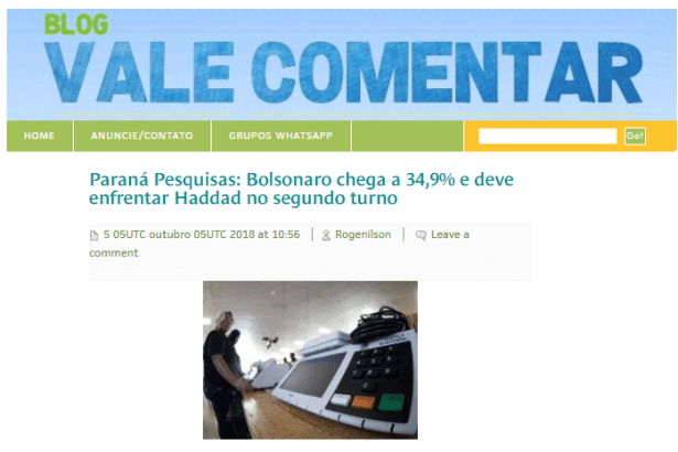 Blog Vale Comentar divulga pesquisa nacional realizado pela Paraná Pesquisas sobre a disputa eleitoral para Presidente do Brasil
