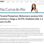 Portal Folha 1 divulga pesquisa nacional realizado pela Paraná Pesquisas sobre a disputa eleitoral para Presidente do Brasil