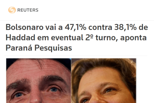Portal Reuters divulga pesquisa realizada pela Paraná Pesquisas