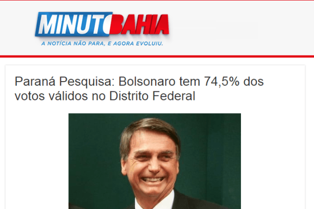 Portal Minuto Bahia divulga pesquisa realizado no Distrito Federal sobre o SEGUNDO TURNO das eleições para Presidente do Brasil