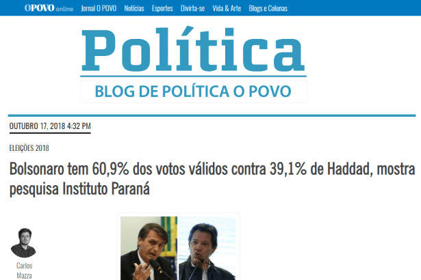 Jornal O Povo Online divulga pesquisa nacional sobre o SEGUNDO TURNO das eleições para Presidente do Brasil