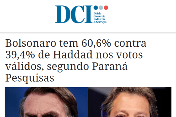 Portal DCI divulga pesquisa nacional sobre o SEGUNDO TURNO das eleições para Presidente do Brasil
