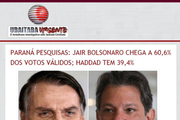 Ubaitaba Urgente divulga pesquisa nacional sobre o SEGUNDO TURNO das eleições para Presidente do Brasil