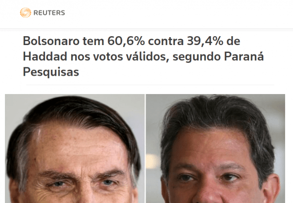 Reuters divulga pesquisa nacional sobre o SEGUNDO TURNO das eleições para Presidente do Brasil