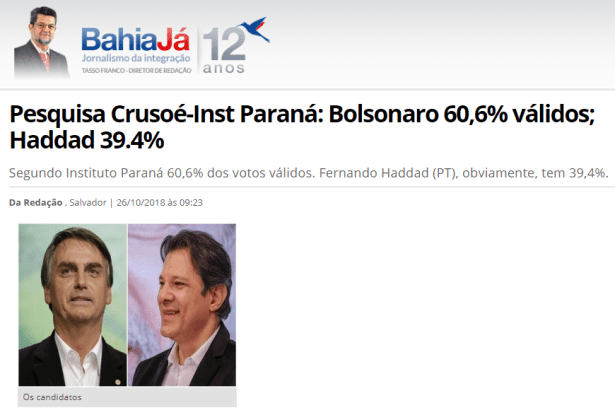 Portal Bahia Já divulga pesquisa nacional sobre o SEGUNDO TURNO das eleições para Presidente do Brasil
