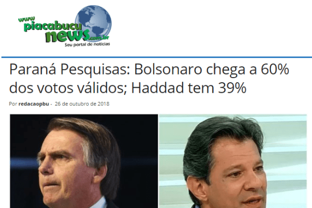Piacabucu News divulga pesquisa nacional sobre o SEGUNDO TURNO das eleições para Presidente do Brasil