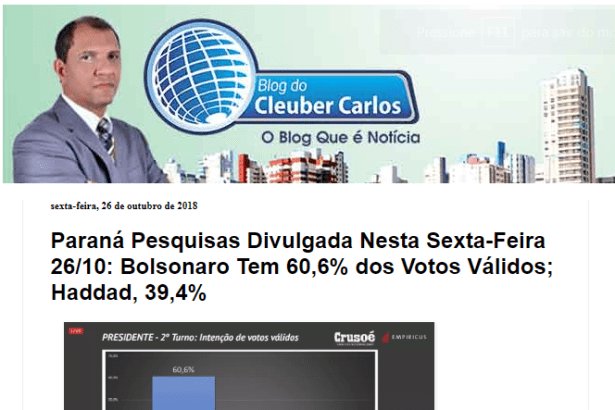 Blog do Cleuber Carlos divulga pesquisa nacional sobre o SEGUNDO TURNO das eleições para Presidente do Brasil