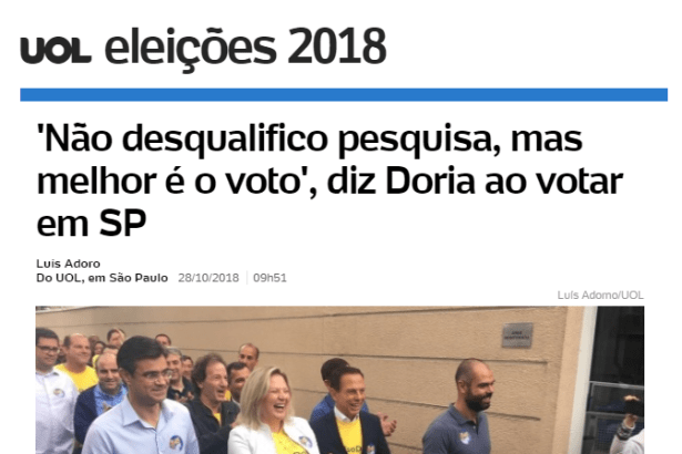 UOL Notícias - Eleições 2018 cita o Instituto Paraná Pesquisas