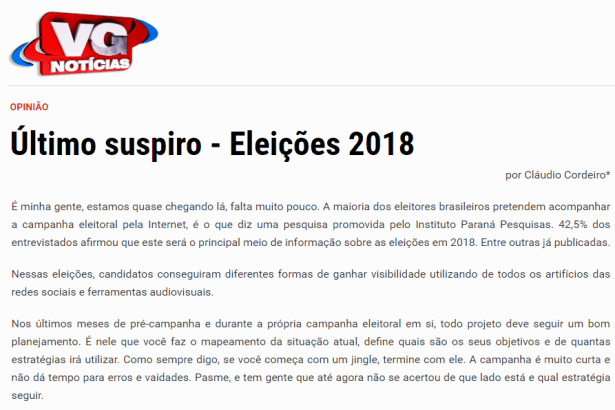 VG Notícias cita pesquisa realizada pela Paraná Pesquisas
