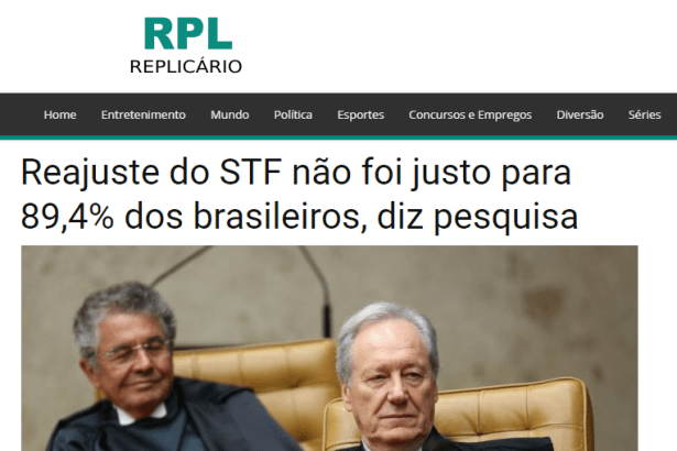 Portal Replicário divulga pesquisa nacional sobre o aumento de salário dos Ministros do Supremo Tribunal Federal