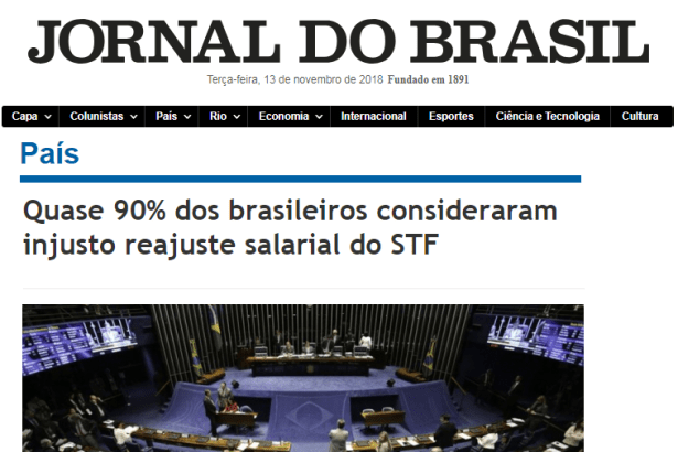 Jornal do Brasil divulga pesquisa nacional sobre o aumento de salário dos Ministros do Supremo Tribunal Federal