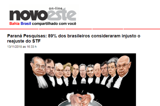 Novoeste Online divulga pesquisa nacional sobre o aumento de salário dos Ministros do Supremo Tribunal Federal