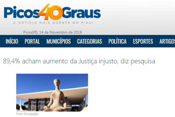 Picos 40 Graus divulga pesquisa nacional sobre o aumento de salário dos Ministros do Supremo Tribunal Federal