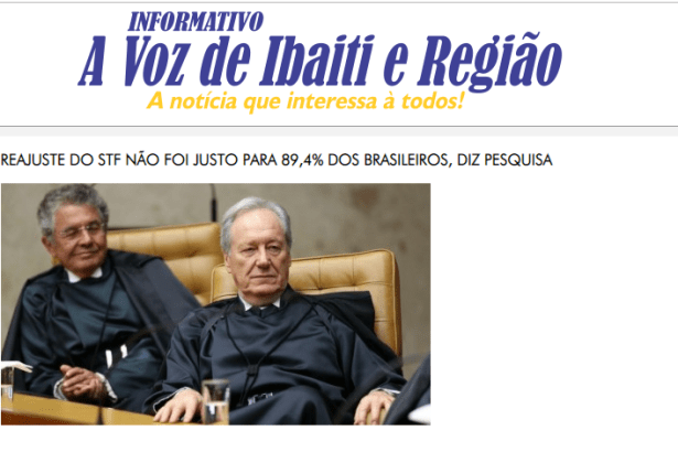 Portal Informativo A Voz de Ibaiti divulga pesquisa nacional sobre o aumento de salário dos Ministros do Supremo Tribunal Federal