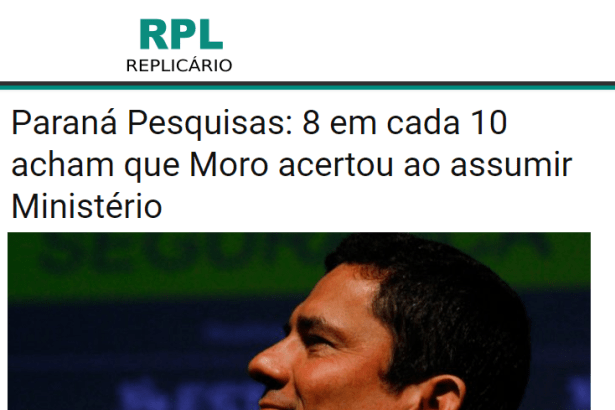 Portal RPL Replicário cita pesquisa realizado pela Paraná Pesquisas
