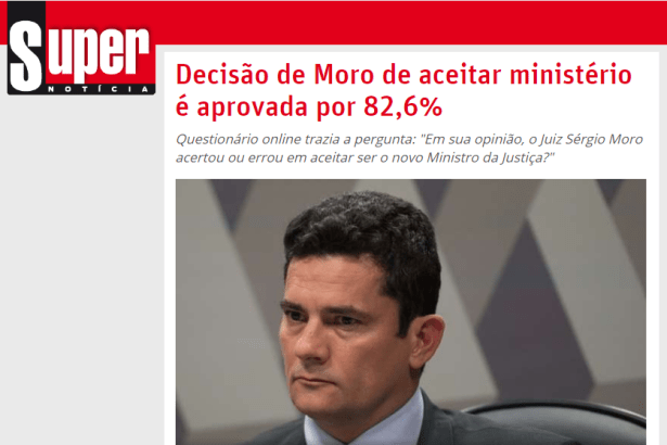 Portal Super Notícia divulga pesquisa nacional sobre a nomeação do Juiz Sérgio Moro para o Ministério da Justiça
