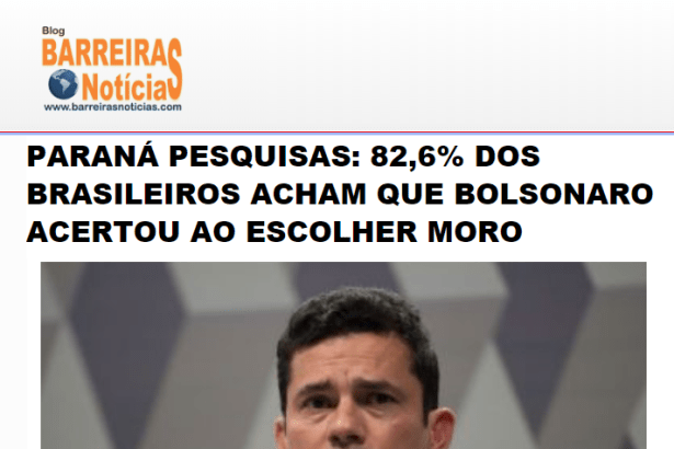 Barreiras Notícias divulga pesquisa nacional sobre a nomeação do Juiz Sérgio Moro para o Ministério da Justiça