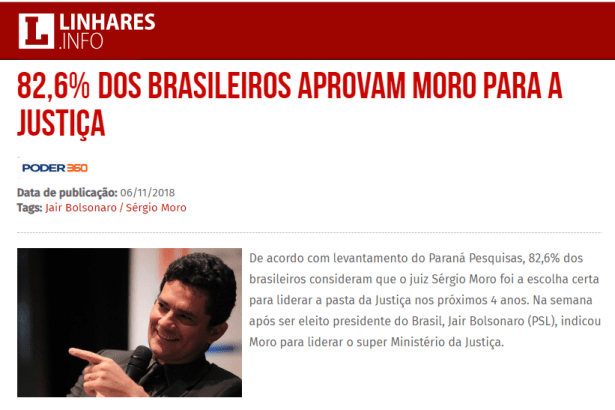 Portal Linhares.info divulga pesquisa nacional sobre a nomeação do Juiz Sérgio Moro para o Ministério da Justiça