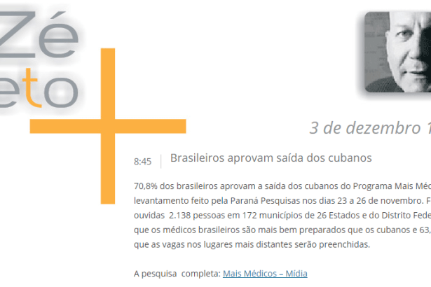 Portal Zé Beto divulga pesquisa nacional sobre a saída dos(as) médicos(as) cubanos(as) do Brasil