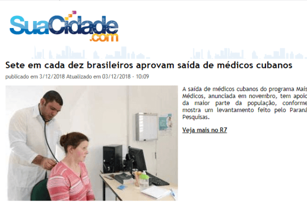 Portal Sua Cidade.com divulga pesquisa nacional sobre a saída dos(as) médicos(as) cubanos(as) do Brasil