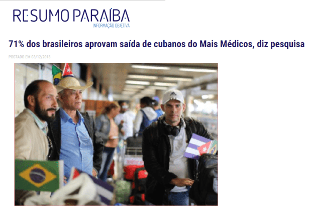 Resumo Paraíba divulga pesquisa nacional sobre a saída dos(as) médicos(as) cubanos(as) do Brasil