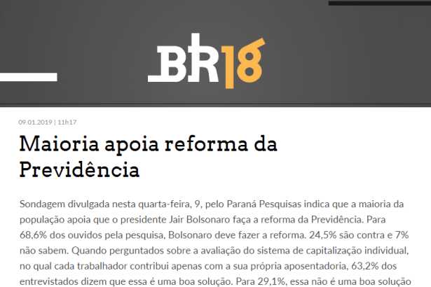 Portal BR 18 divulga pesquisa realizado pela Paraná Pesquisas