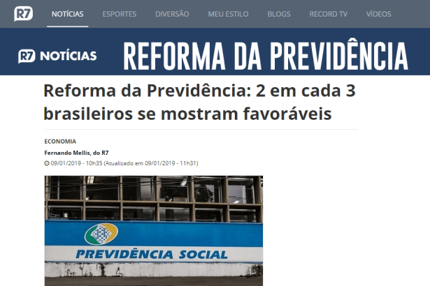 Portal R7 Notícias divulga pesquisa realizado pela Paraná Pesquisas