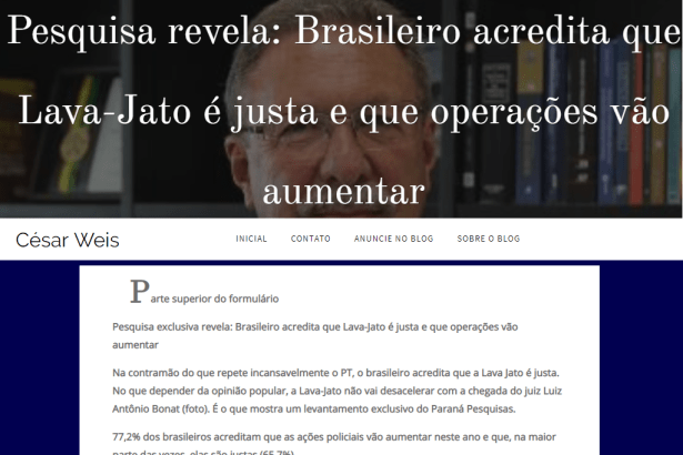 César Weis divulga pesquisa nacional com a percepção do Brasileiro sobre a Operação Lava Jato
