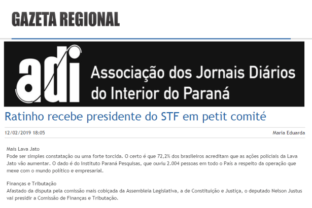 Gazeta Regional - Coluna Adi Paraná divulga pesquisa nacional com a percepção do Brasileiro sobre a Operação Lava Jato