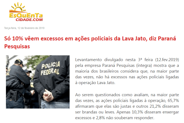 Esquenta Cidade.com divulga pesquisa nacional com a percepção do Brasileiro sobre a Operação Lava Jato