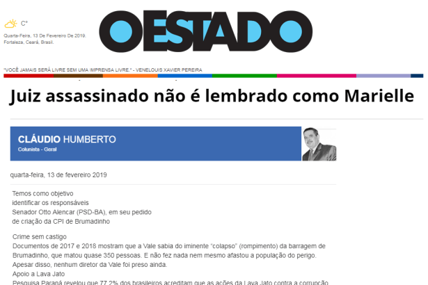 O Estado - Ceará cita pesquisa nacional com a percepção do Brasileiro sobre a Operação Lava Jato