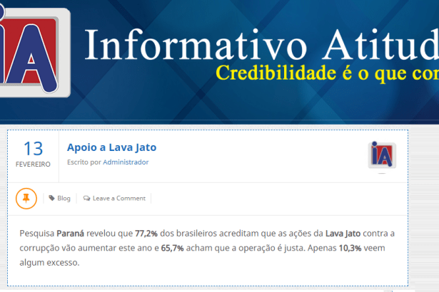 Blog Informativo Atitude divulga pesquisa nacional com a percepção do Brasileiro sobre a Operação Lava Jato