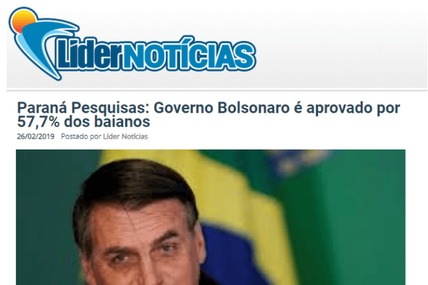 Líder Notícias divulga pesquisa realizado no Estado da Bahia com a avaliação da administração do Presidente Jair Bolsonaro