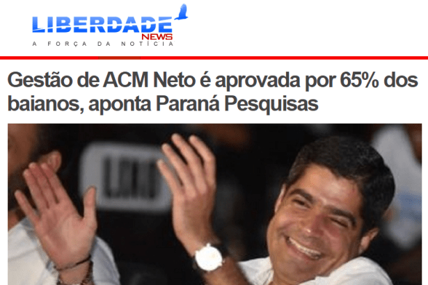 Liberdade News divulga pesquisa realizado no Estado da Bahia sobre a avaliação da administração do Prefeito de Salvador