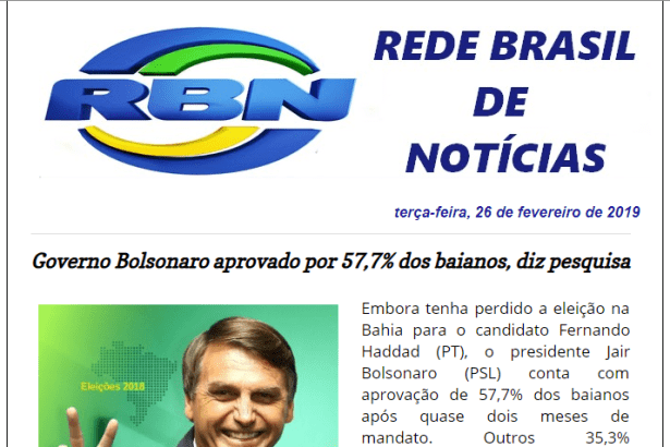 Blog Rede Brasil de Notícias divulga pesquisa realizado no Estado da Bahia com a avaliação da administração do Presidente Jair Bolsonaro
