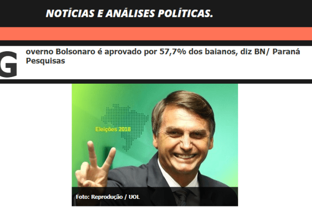 Blog Notícias e Análises Políticas divulga pesquisa realizado no Estado da Bahia com a avaliação da administração do Presidente Jair Bolsonaro