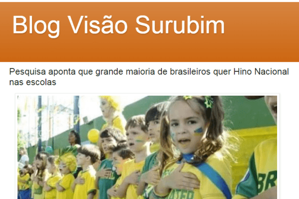 Blog Visão Surubim divulga pesquisa realizado pela Paraná Pesquisas sobre os estudantes cantarem o hino nacional nas escolas