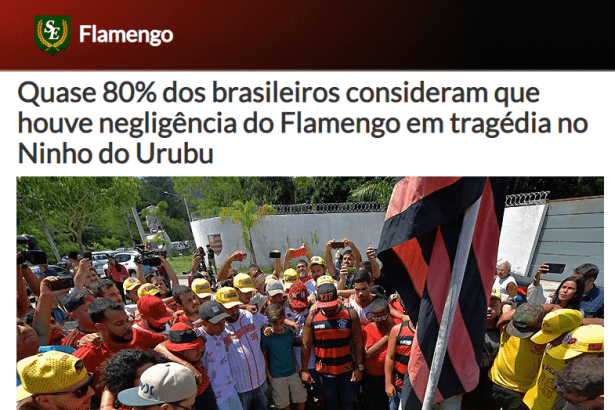 Portal Super Esportes divulga pesquisa realizado pela Paraná Pesquisas sobre o incêndio ocorrido no Centro de Treinamento do Flamengo/ RJ