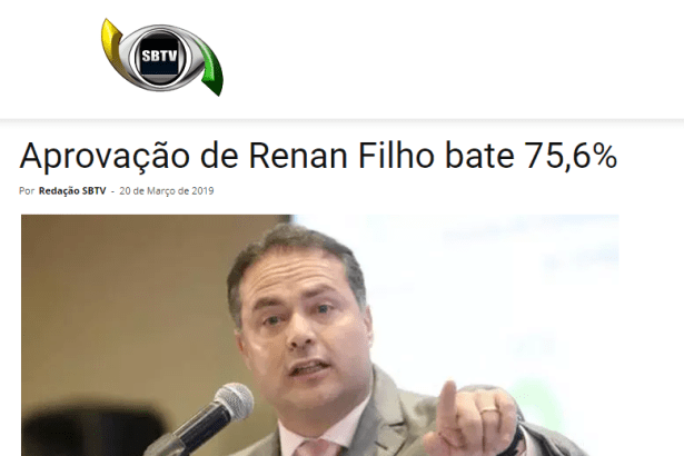 SBTV - Sistema Brasileiro de Transmissão Virtual divulga pesquisa realizado pela Paraná Pesquisas sobre a administração do Governador de Alagoas, Renan Filho