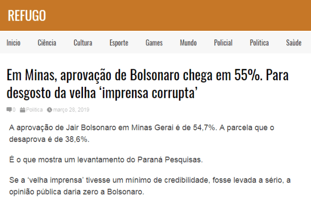 Portal Refugo divulga pesquisa realizado no Estado de Minas Gerais sobre a administração do Presidente Jair Bolsonaro